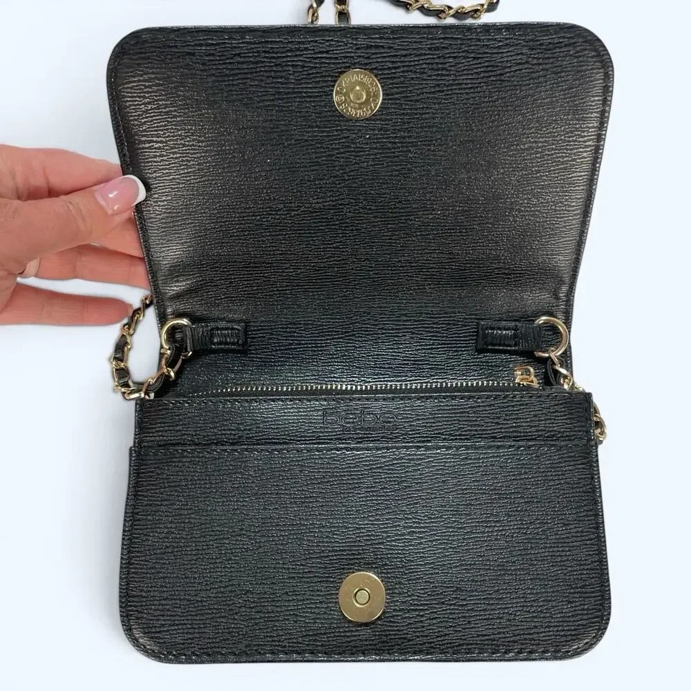 Bebe Black and Gold Crossbody Purse Chain Strap Magnetic Closure - Picture 4 of 7